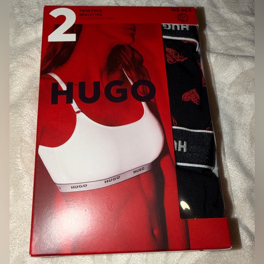 HUGO BOSS
Two-pack Of Stretch-cotton Bralettes With Logo Underbands In Patterned